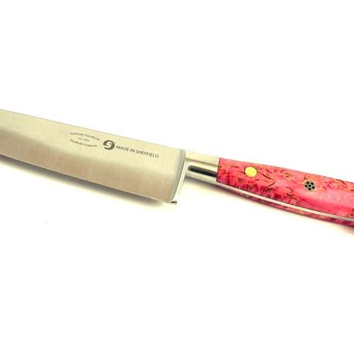 6 inch Chefs Knife Pink Coloured Curly Birch