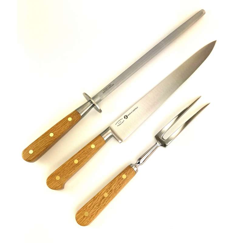 3 Piece Carving Set "OAK" Handles